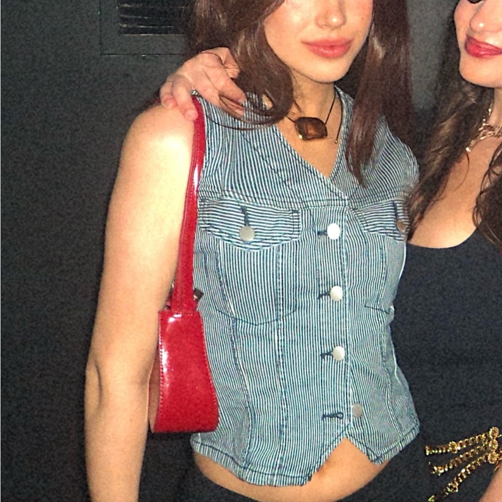 Denim Striped Button-Up Vest